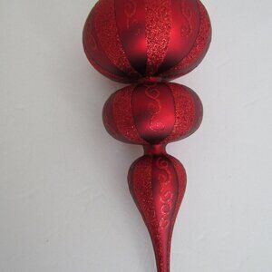 Large, Vintage Mercury Glass Double Finial Christmas Ornament Red, 10"
